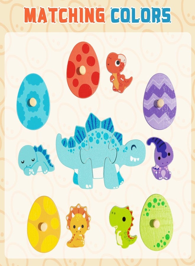 EDUTREE Wooden Toddler for Puzzle 2-4, Dinosaur Matching Eggs Peg Puzzles, Preschool Learning Educational Montessori Toys for 2 3 4 Year Old Boys Girls - Image 2